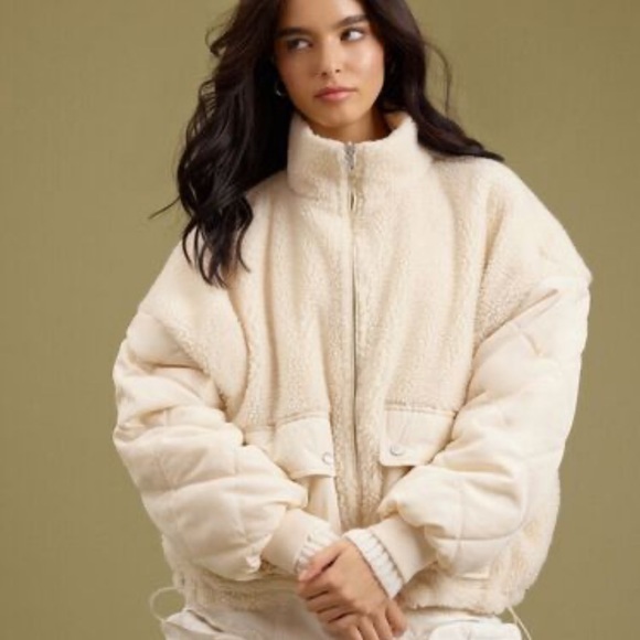 PacSun Reversible Sherpa Fleece Quilted Winter Bomber Jacket Coat Oversized M L - Picture 1 of 4